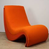 Vintage organic armchair in orange fabric and fiber, 1970