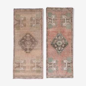 Paire de tapis vintage turkish oushak yastik scatter 46 x 112 - 49 x 113 cm