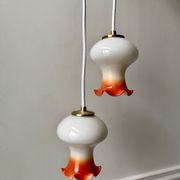 Pair of orange opaline tulips gradient white thread 70s