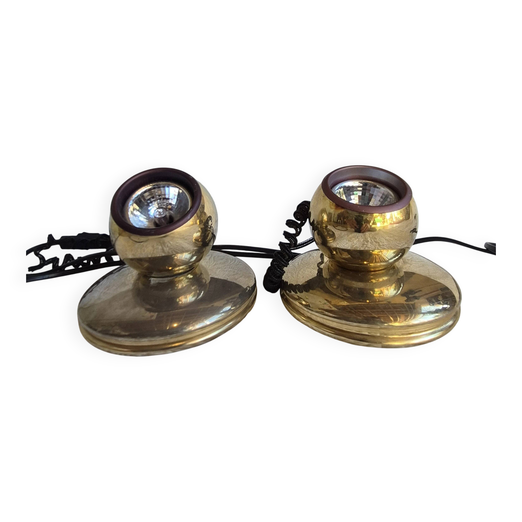 Pair of adjustable spot lamps in gold metal – Pierre Disderot Lighting, Paris
