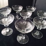8 old glass champagne glasses