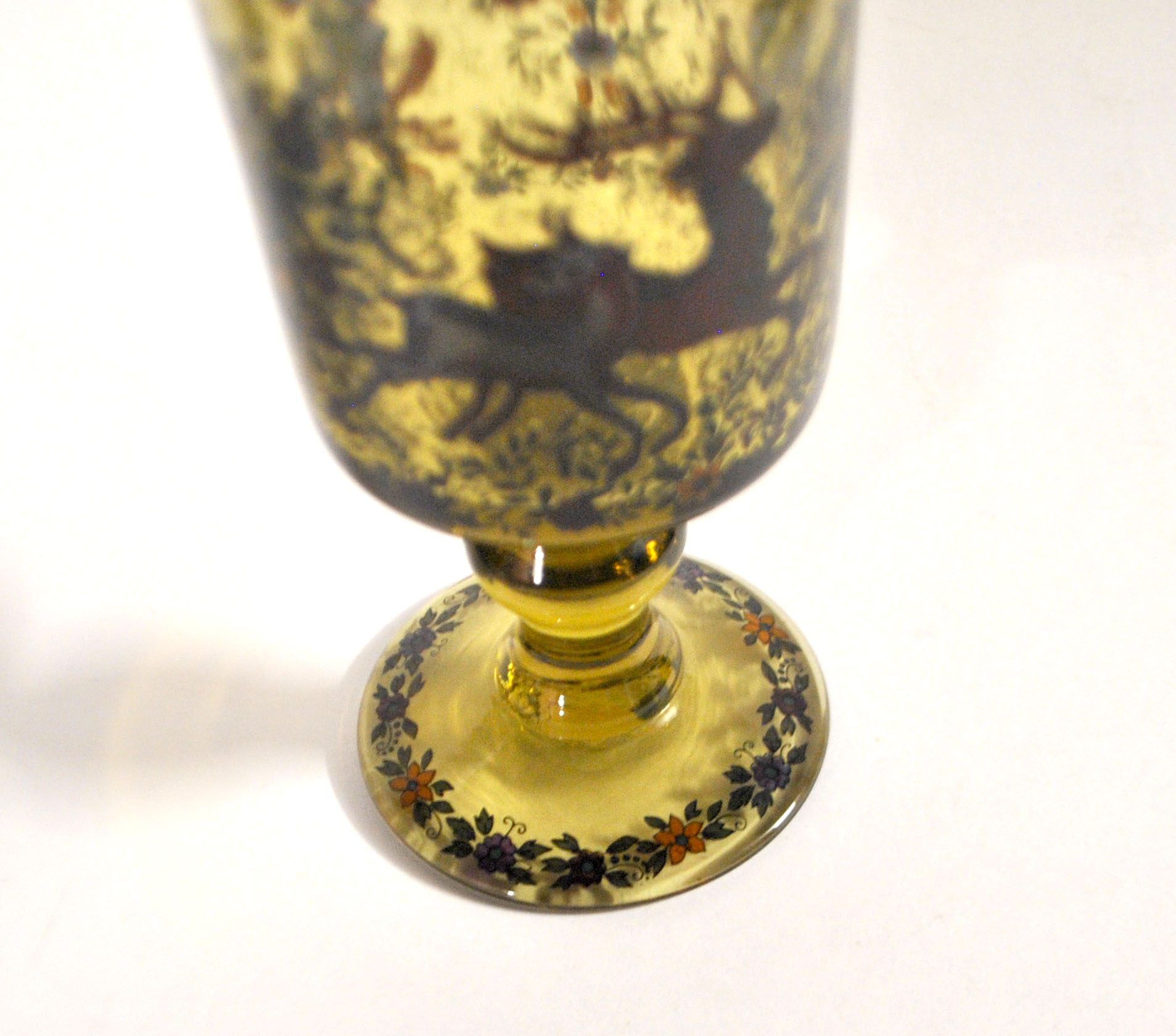 Roemer glass in bubble glass, enamelled, hunter Alfred TAUBE VOHENSTRAUSS Germany