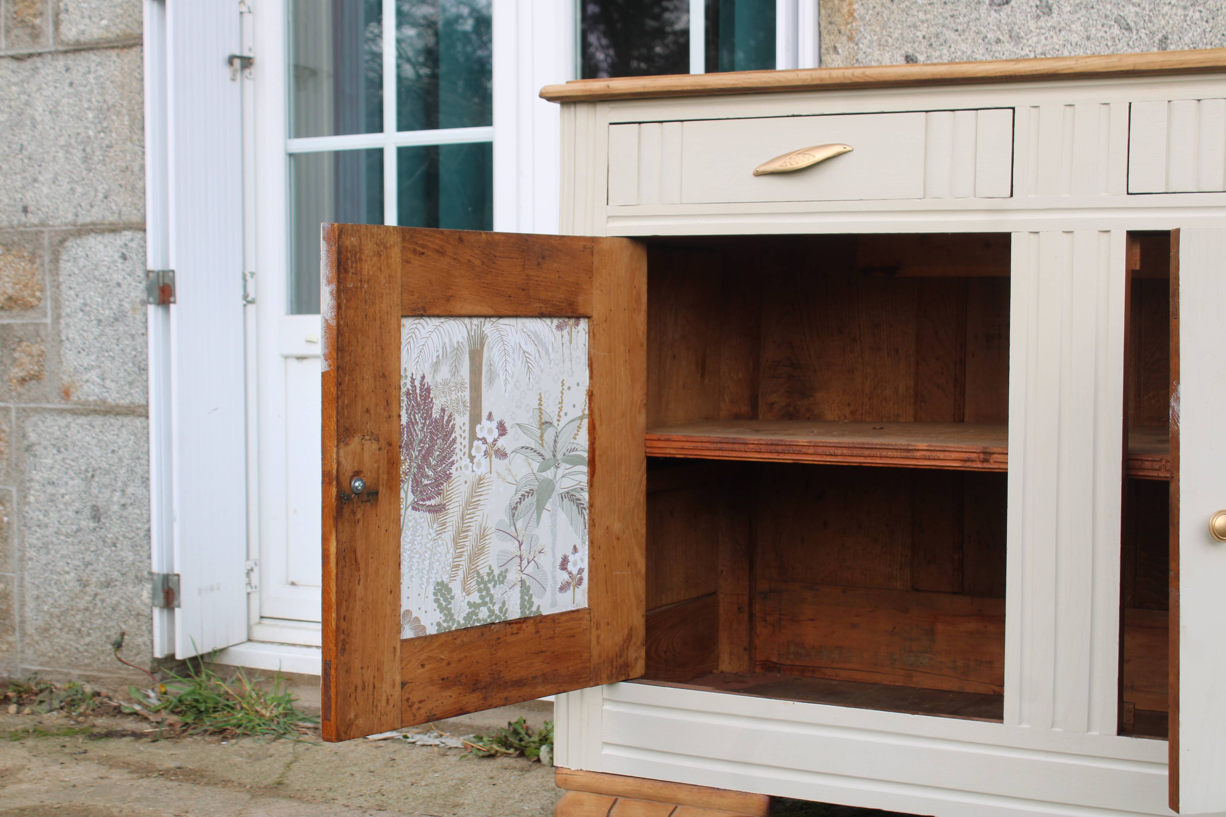 Buffet art déco rénové - Beige Glaise Ripolin - H100 x L133 x P52 cm