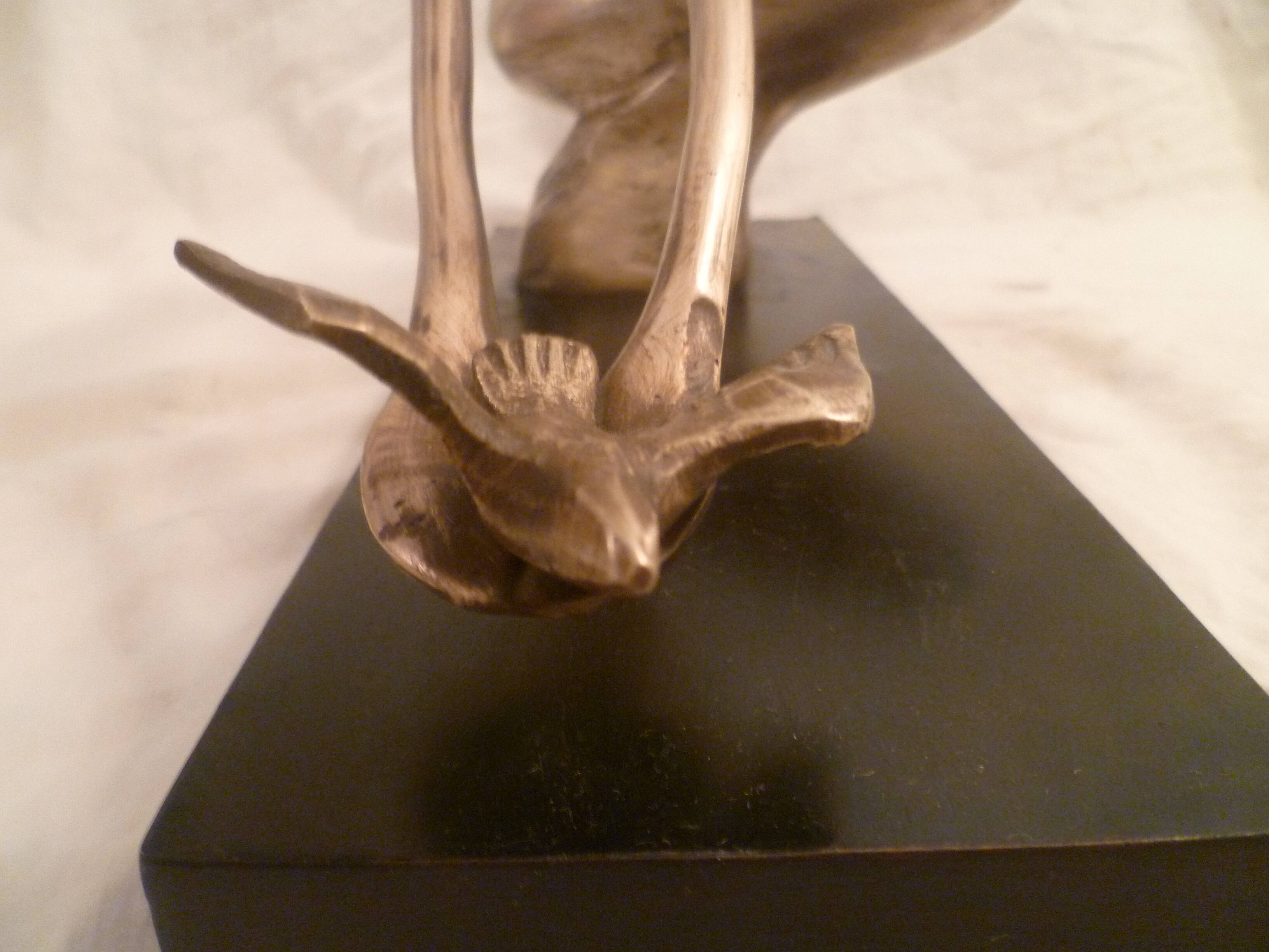 Abstract Bronze Sculpture Mid 20th Century Modernist/WOMAN WITH DOVE