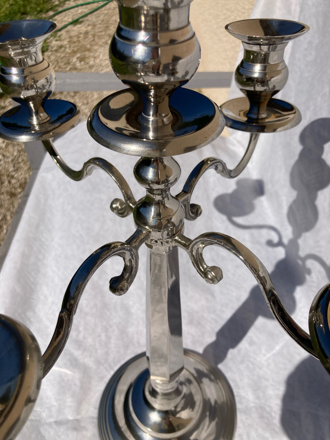 Silver-plated metal chandelier with 5 arms