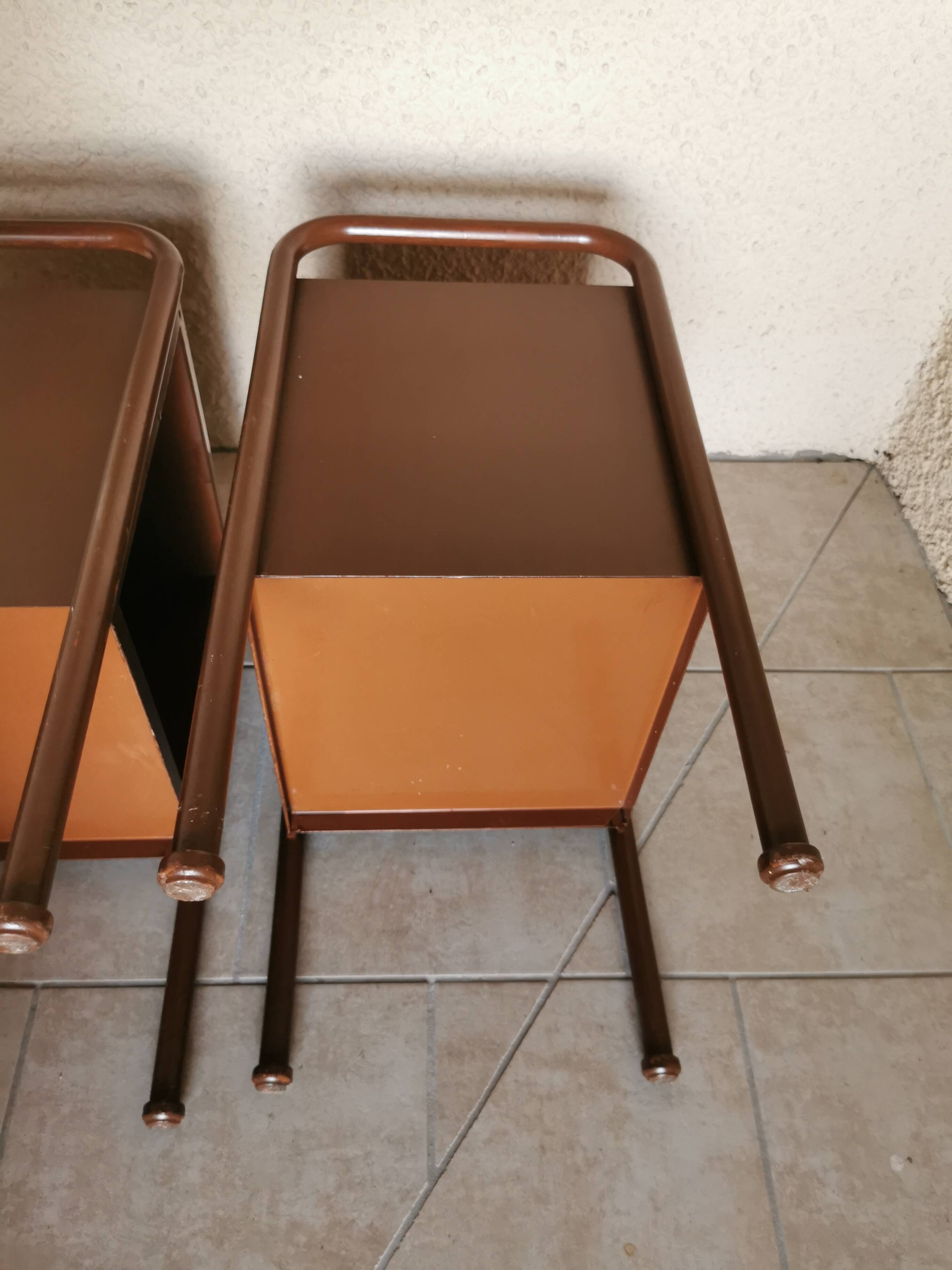 Pair of boarding school bedside tables