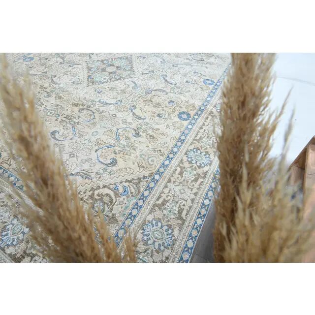 1970s Vintage Persian Handmade Wool Cotton Light Beige Area Rug