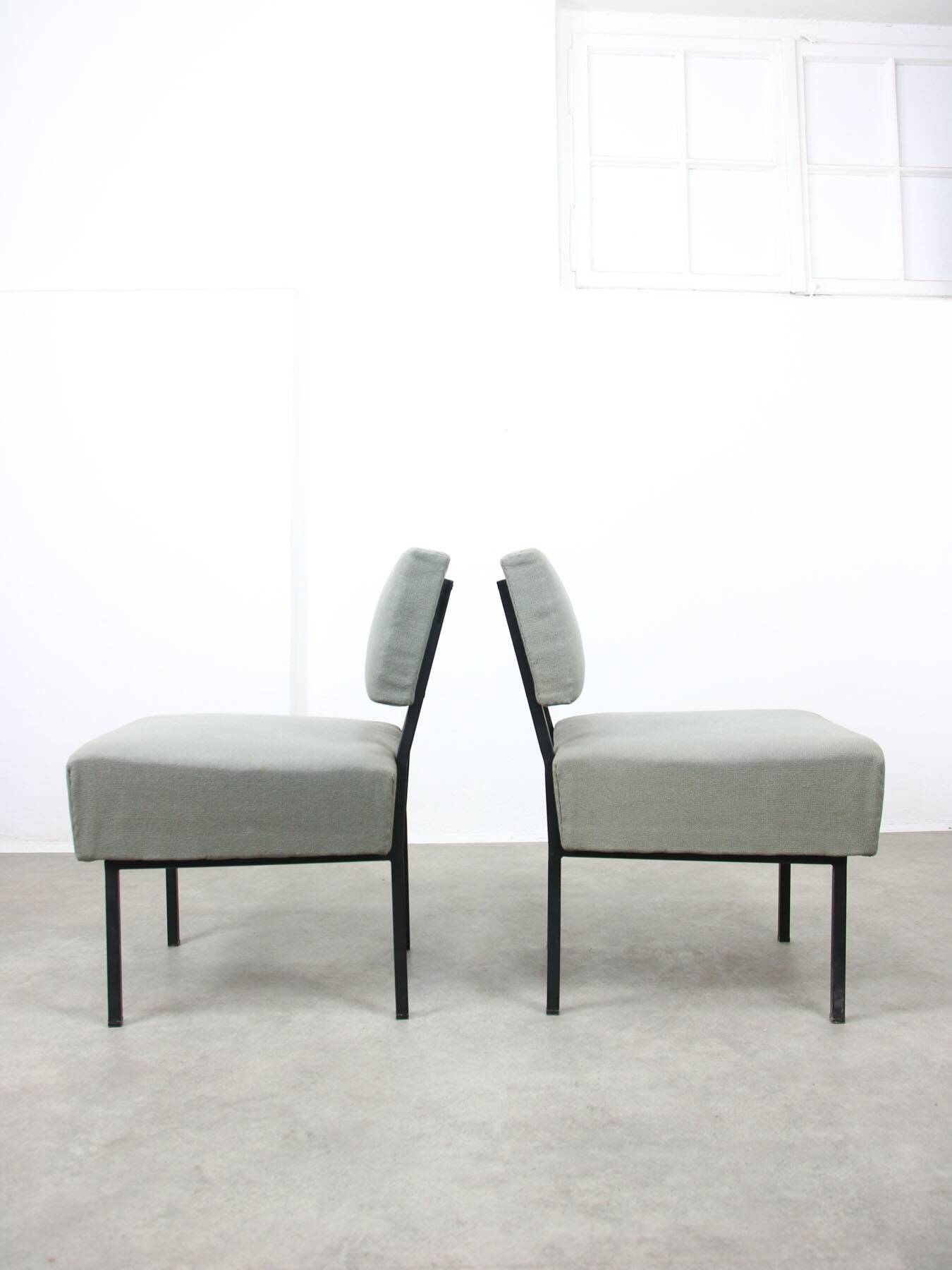 Mid-century Bauhaus Style Easy Chairs in Grey Fabric