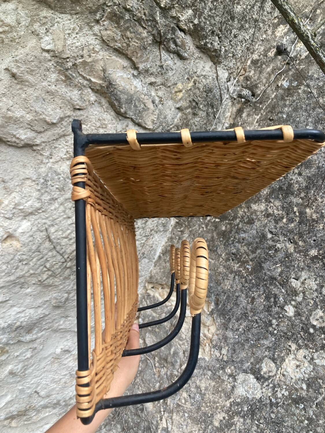 Vintage rattan wall coat rack