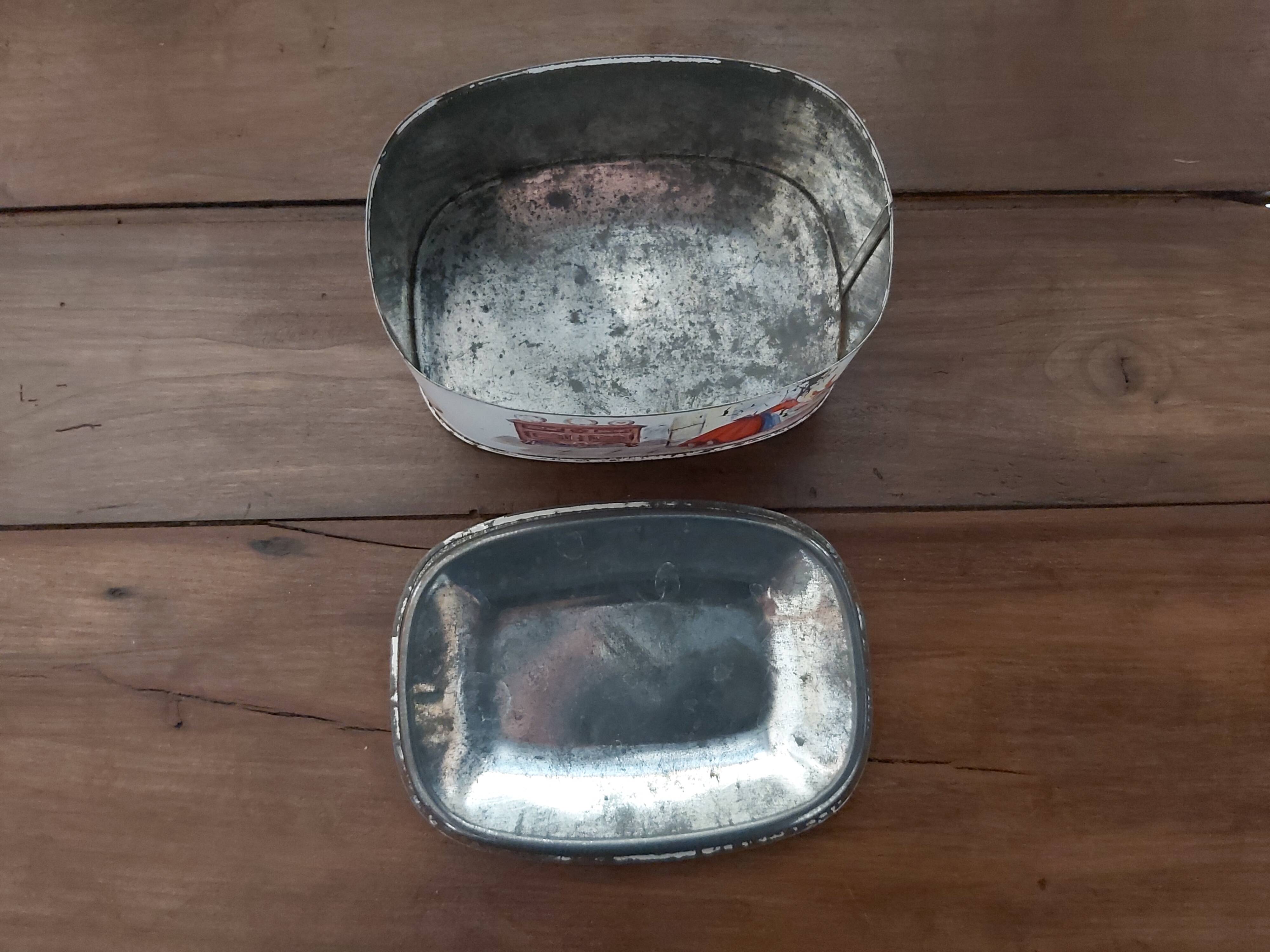 Antique metal box Columbine and Harlequin