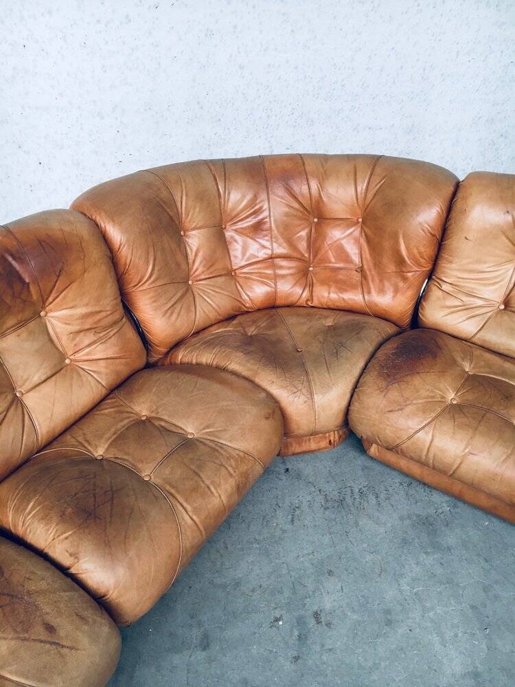 Mid-Century Modern Italian Leather Sectional Sofa by Ipe, Italy, 1970s, Set of 5