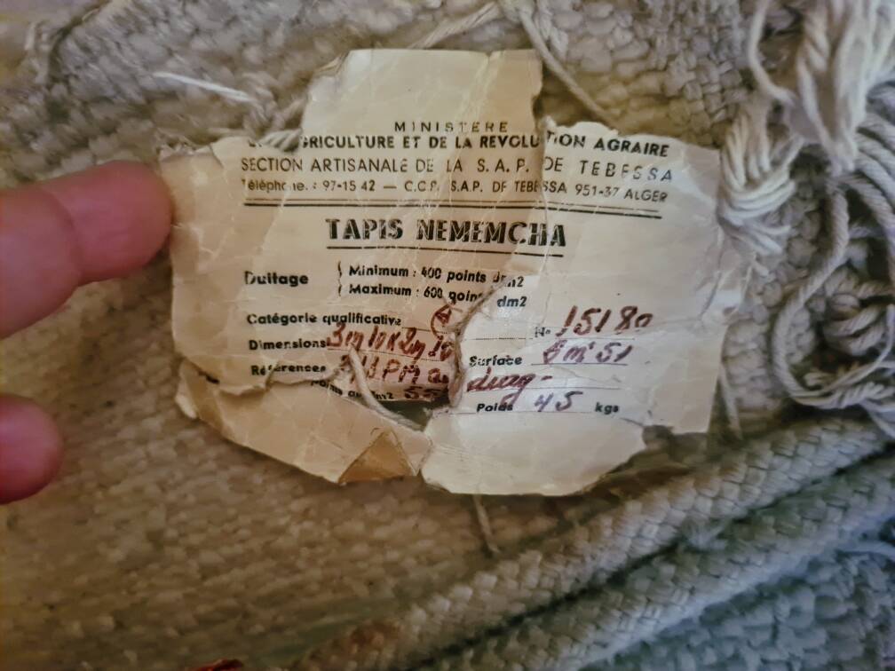 Nemencha carpet 3.1 m x 2.1 m 45 kg, original invoice label available.