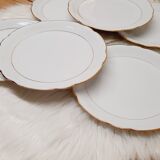 Set 6 flat plates white porcelain and gold