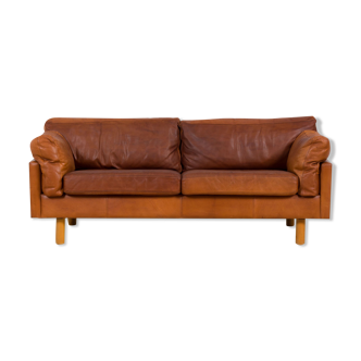Danish two and the half seater vintage cognac leather sofa 1970