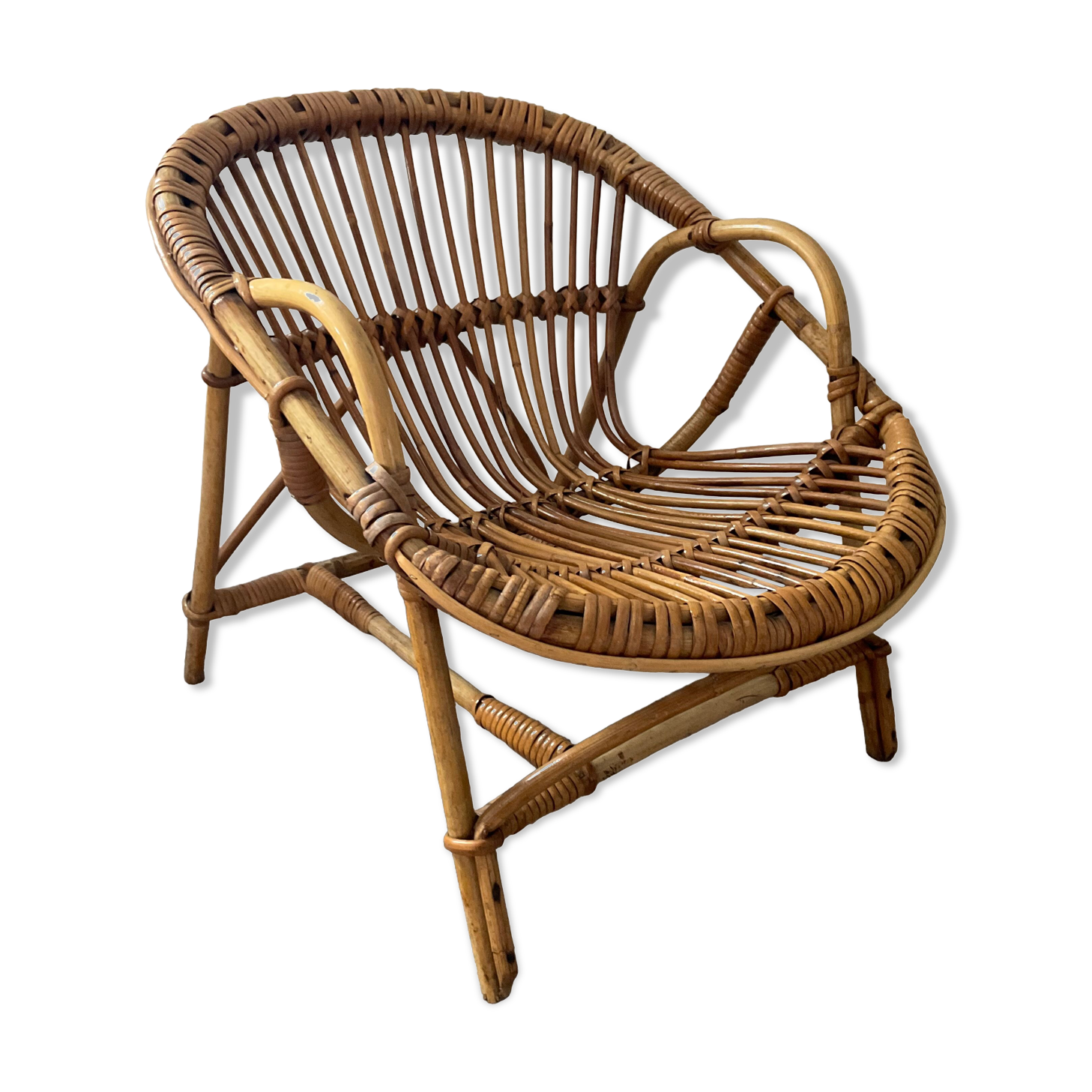 Children's armchair rattan shell from the 70s