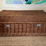 Malle en osier ancienne tressée vintage