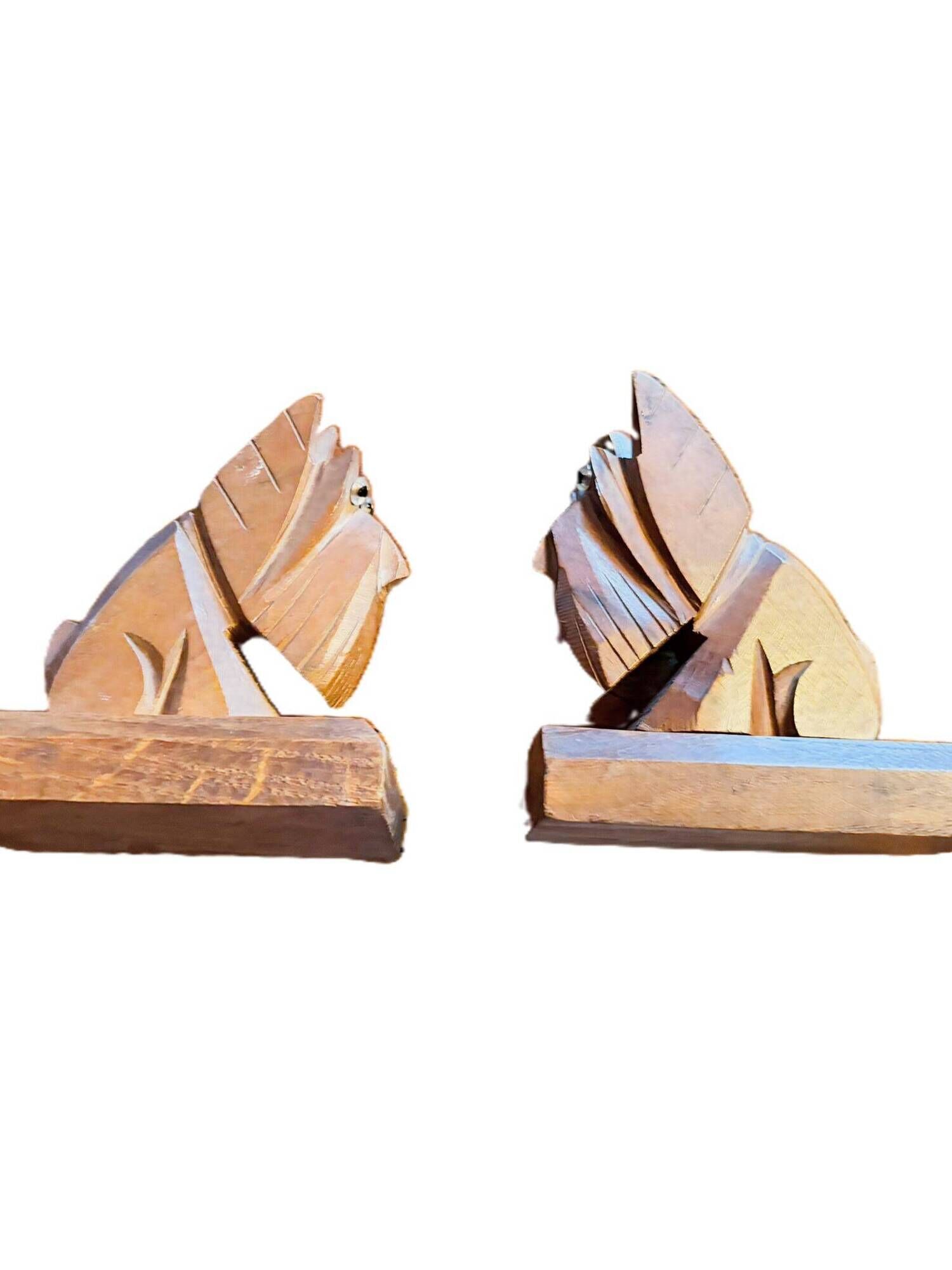 Vintage carved wooden bookends – Scottish Terrier dogs