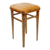 Tabouret vintage en bois avec assise en velours jaune doré