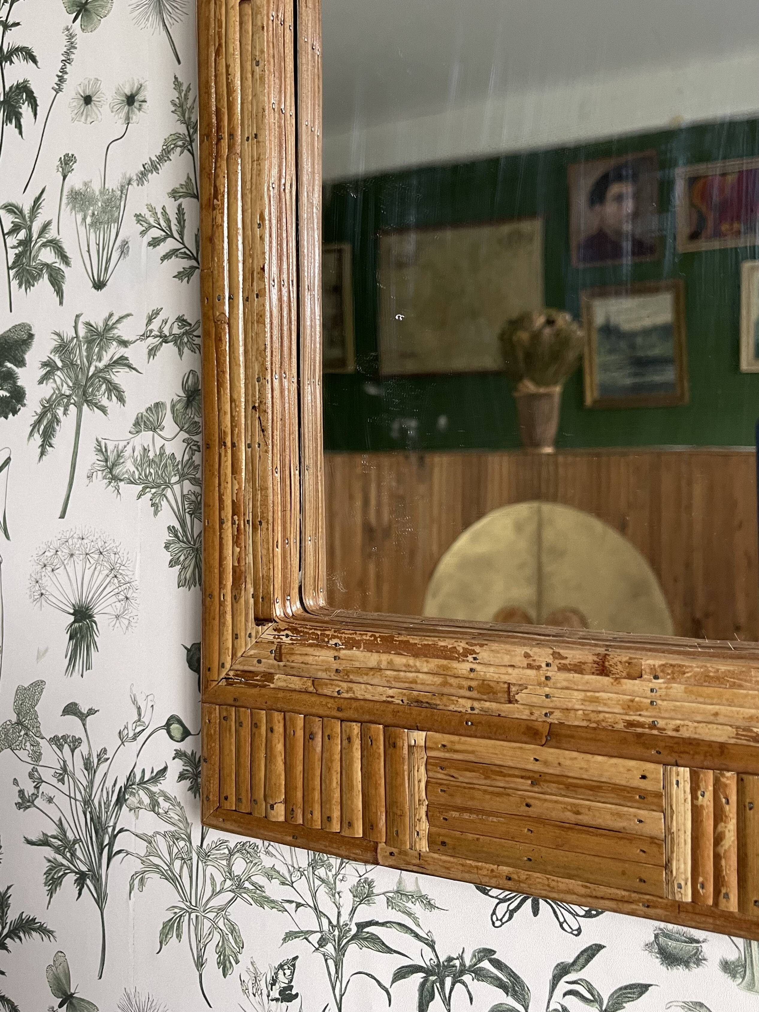 Miroir mural rectangulaire en rotin