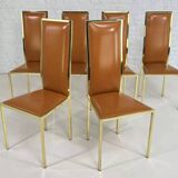 Set of 6 brass and leather chairs, Italian design from the 70s by Renato Z
