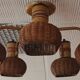 Ceiling chandelier 5 burners in rattan & metal 1950