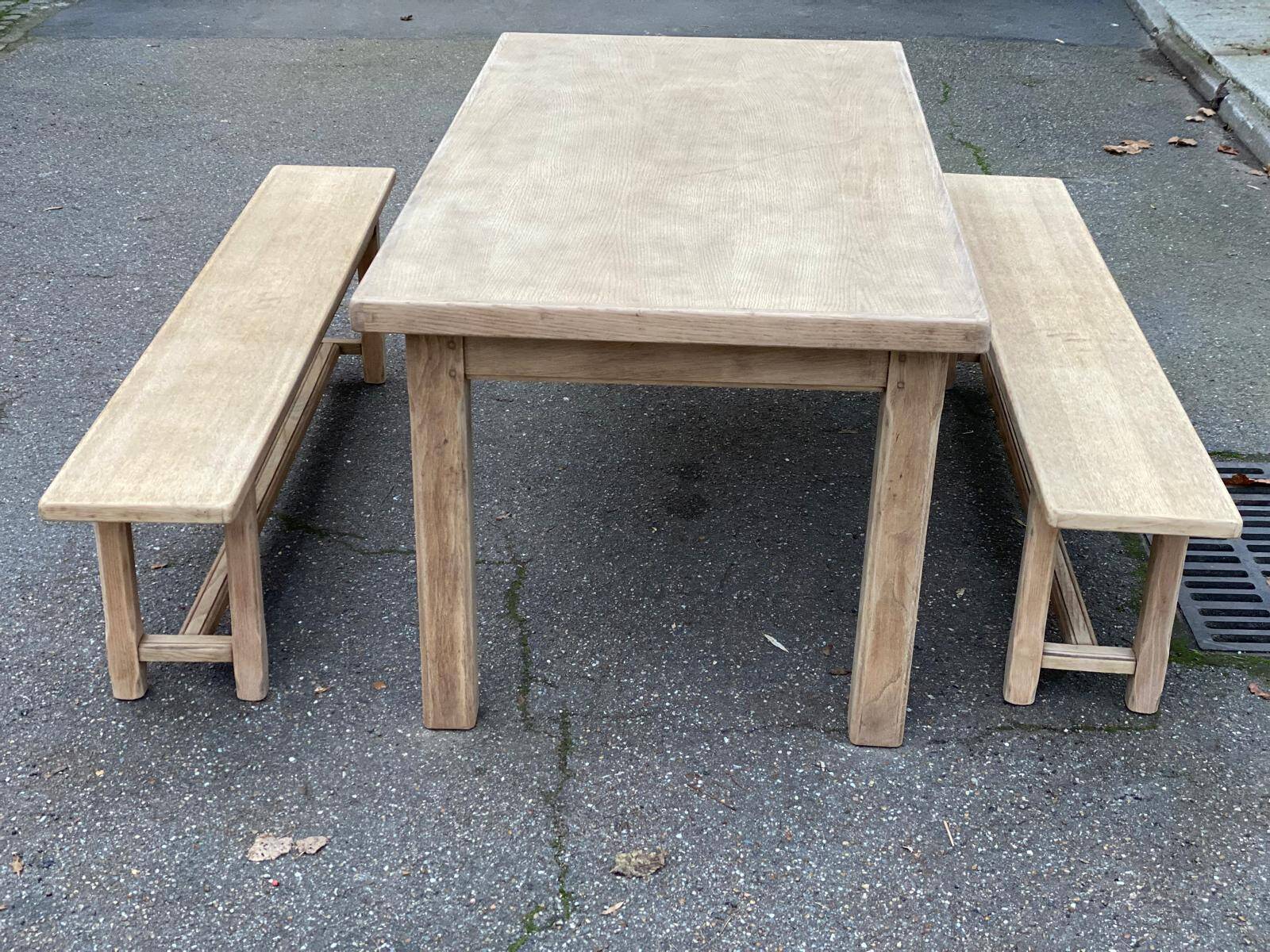 Renovated farmhouse dining table in raw oak from the 20th century, 180cm.