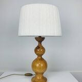 Turned wood lamp and vintage wool lampshade