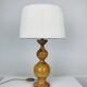 Turned wood lamp and vintage wool lampshade
