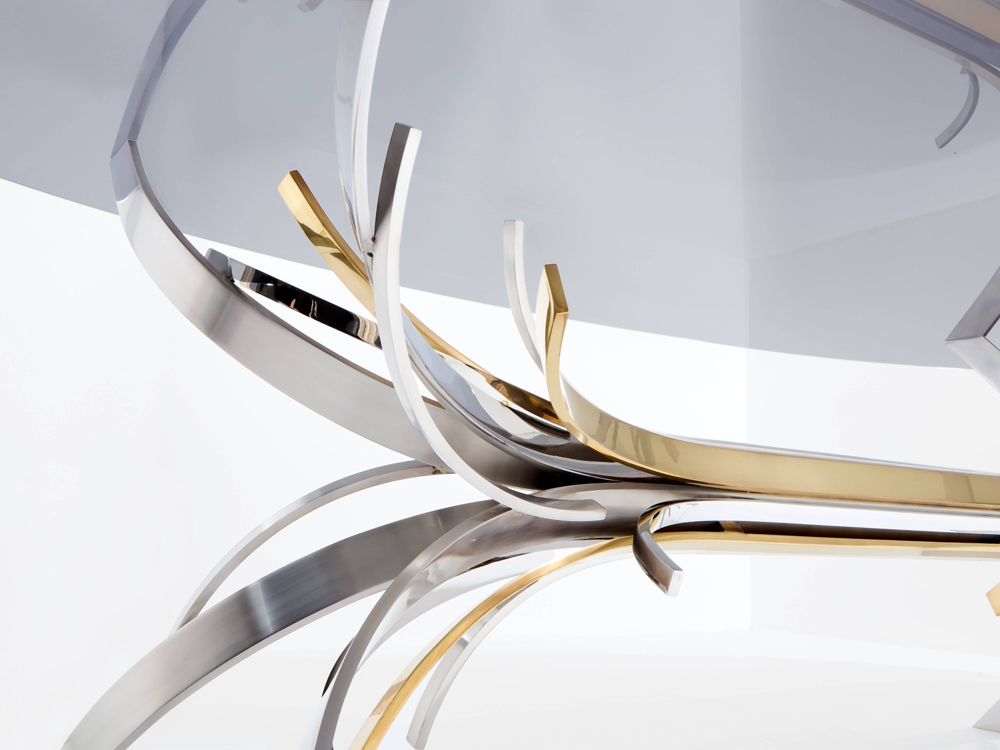 Maria Pergay steel and brass dining table Gerbe 1970