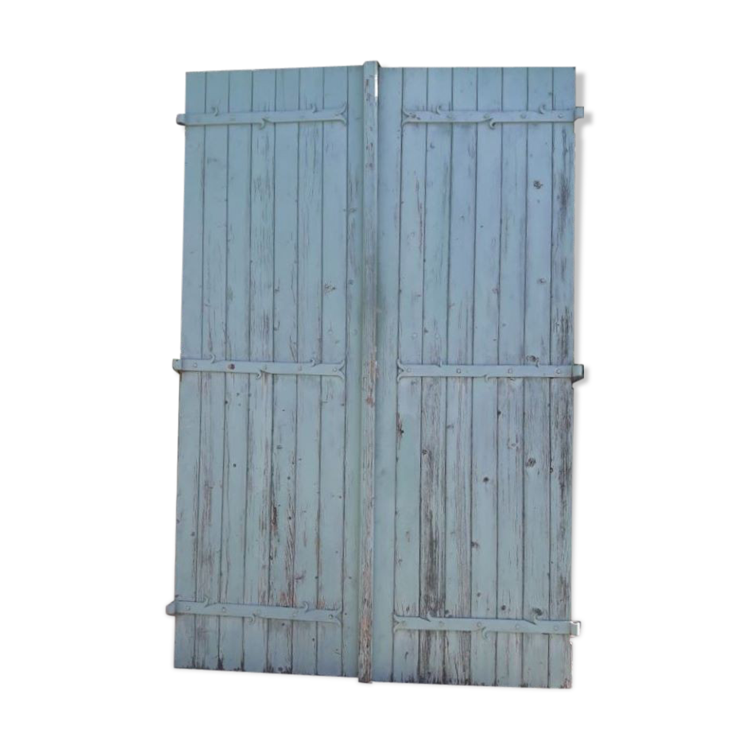 Pair of large wooden iron hanging shutters