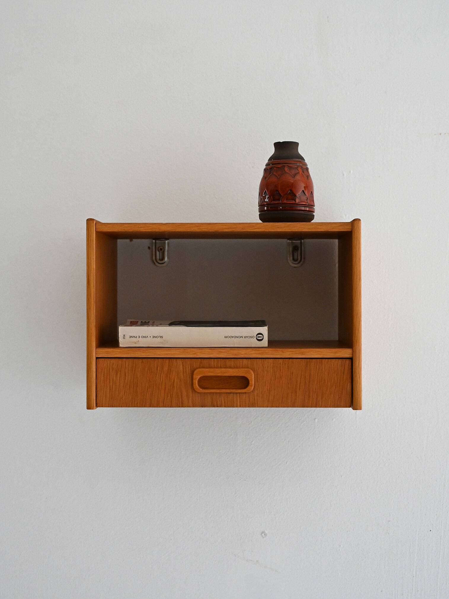 1960s Scandinavian oak wall-mounted nightstand