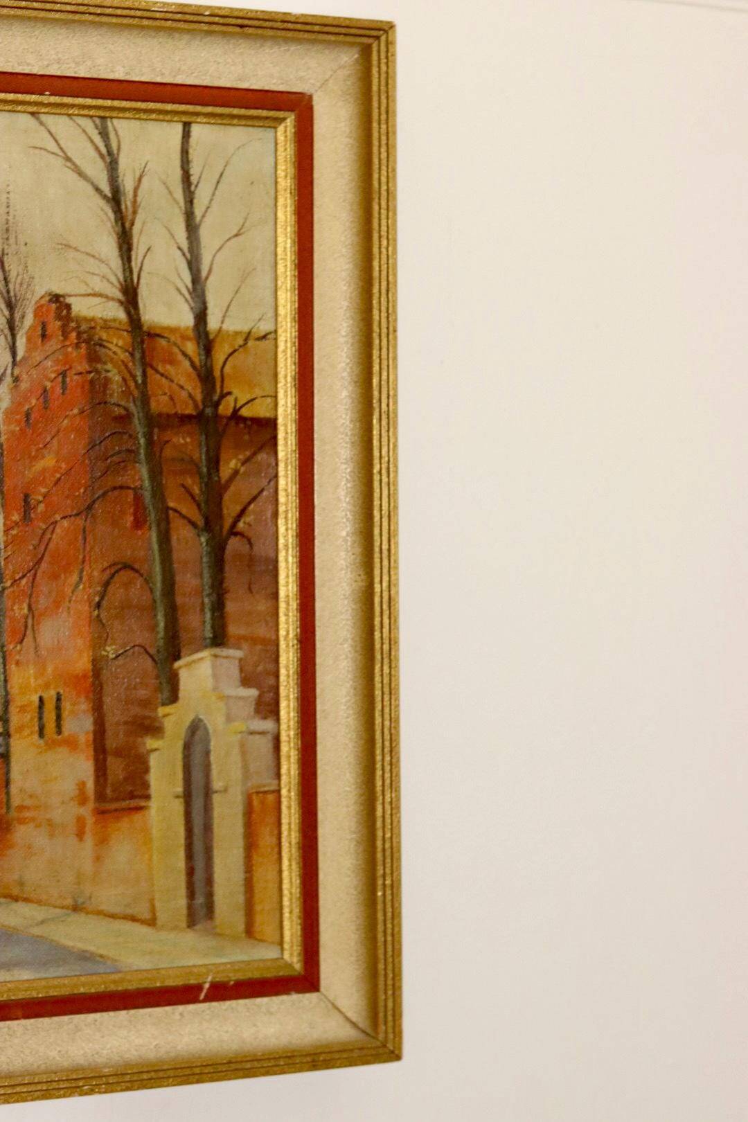 Oil painting on Swedish canvas from the mid-1940s "Street" by Sven Bertil Berg – Vintage and framed.