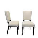 Art Deco Chairs in Black Lacquer in Cream Velour, France, 1930s, Set of 8