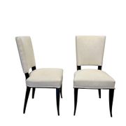 Art Deco Chairs in Black Lacquer in Cream Velour, France, 1930s, Set of 8