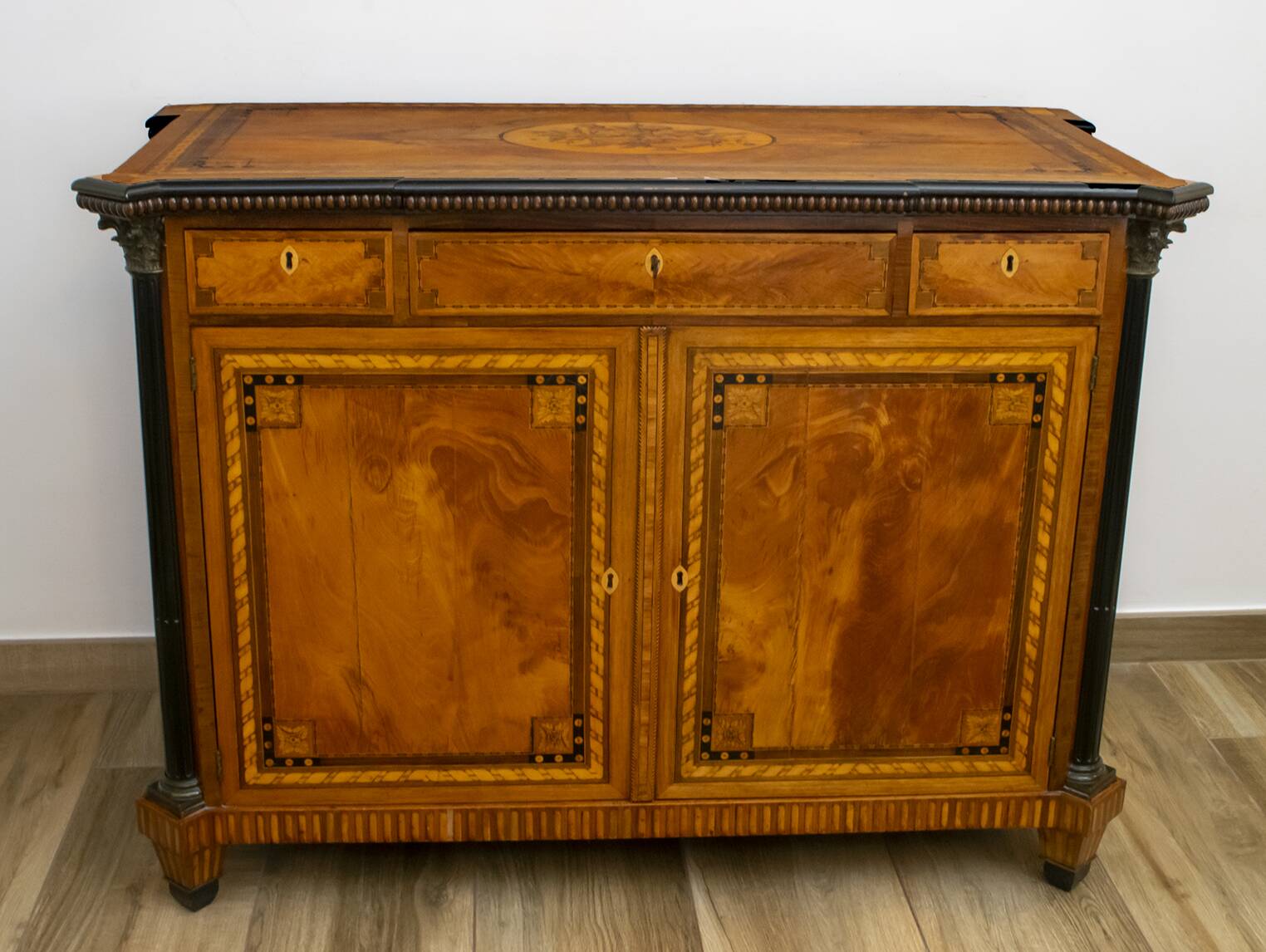 Napoleon III French Sideboard Inlaid with Geometric Floral Motifs, 1850