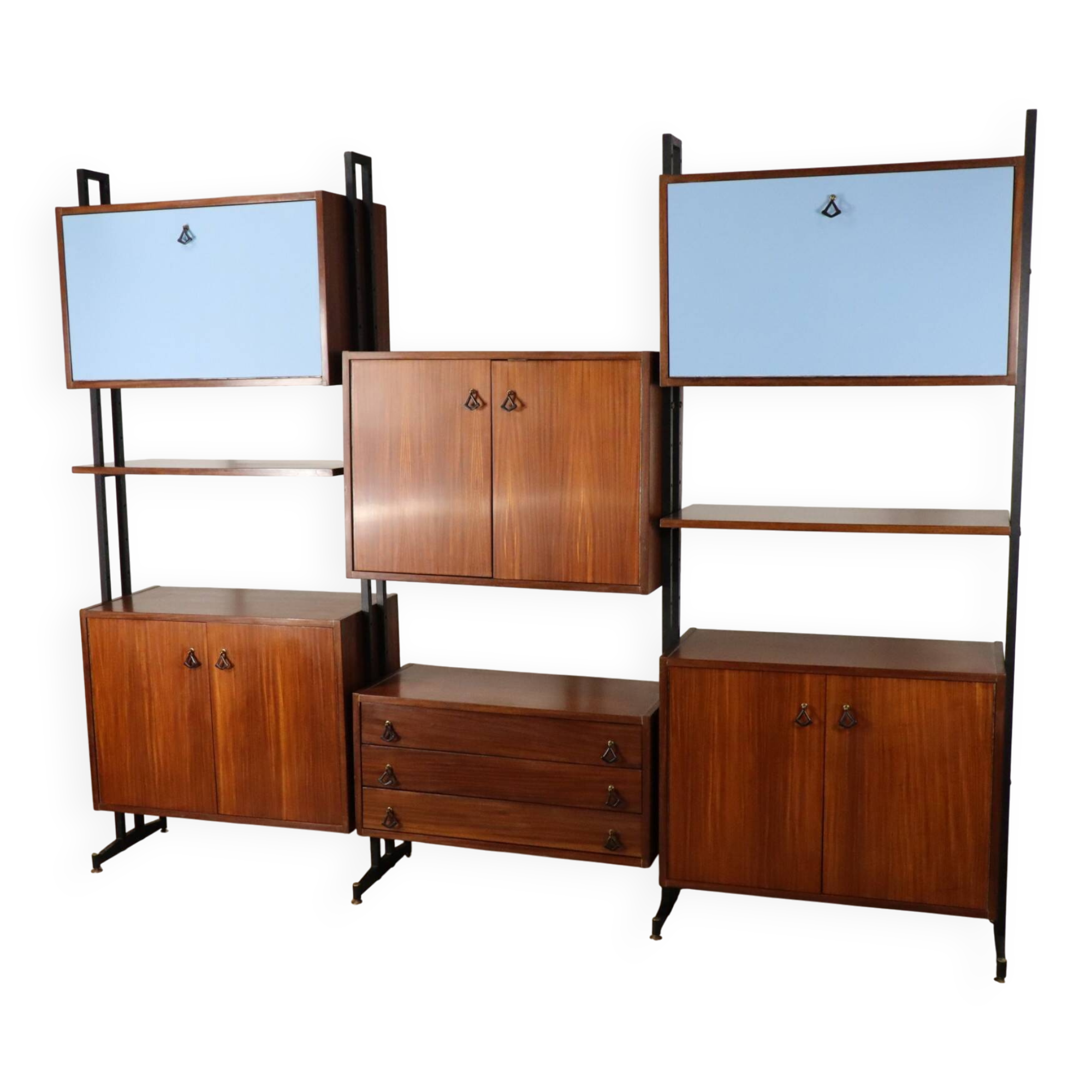 Vintage Italian bookcase in wood and metal, 1960