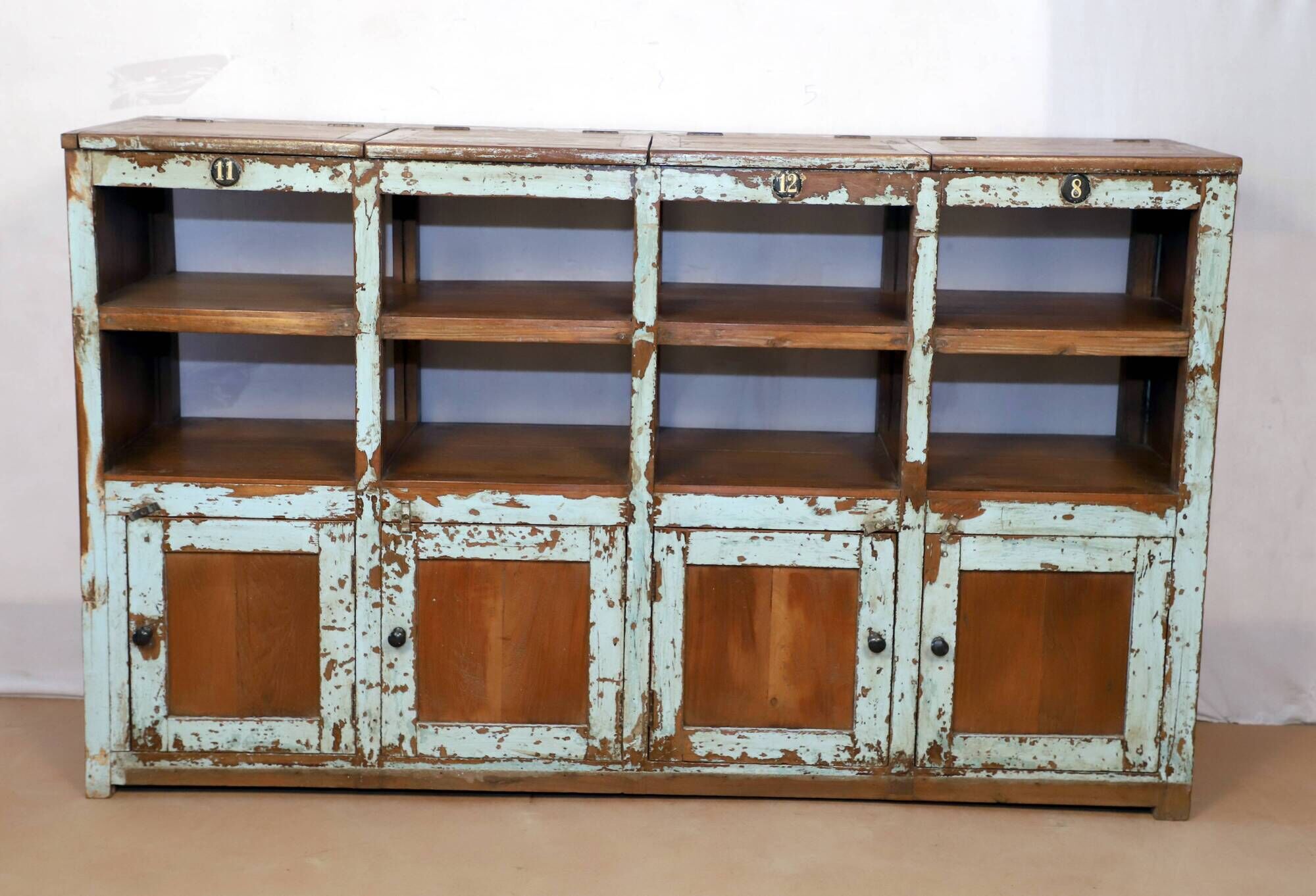 Old Burmese teak craft furniture with original blue patina