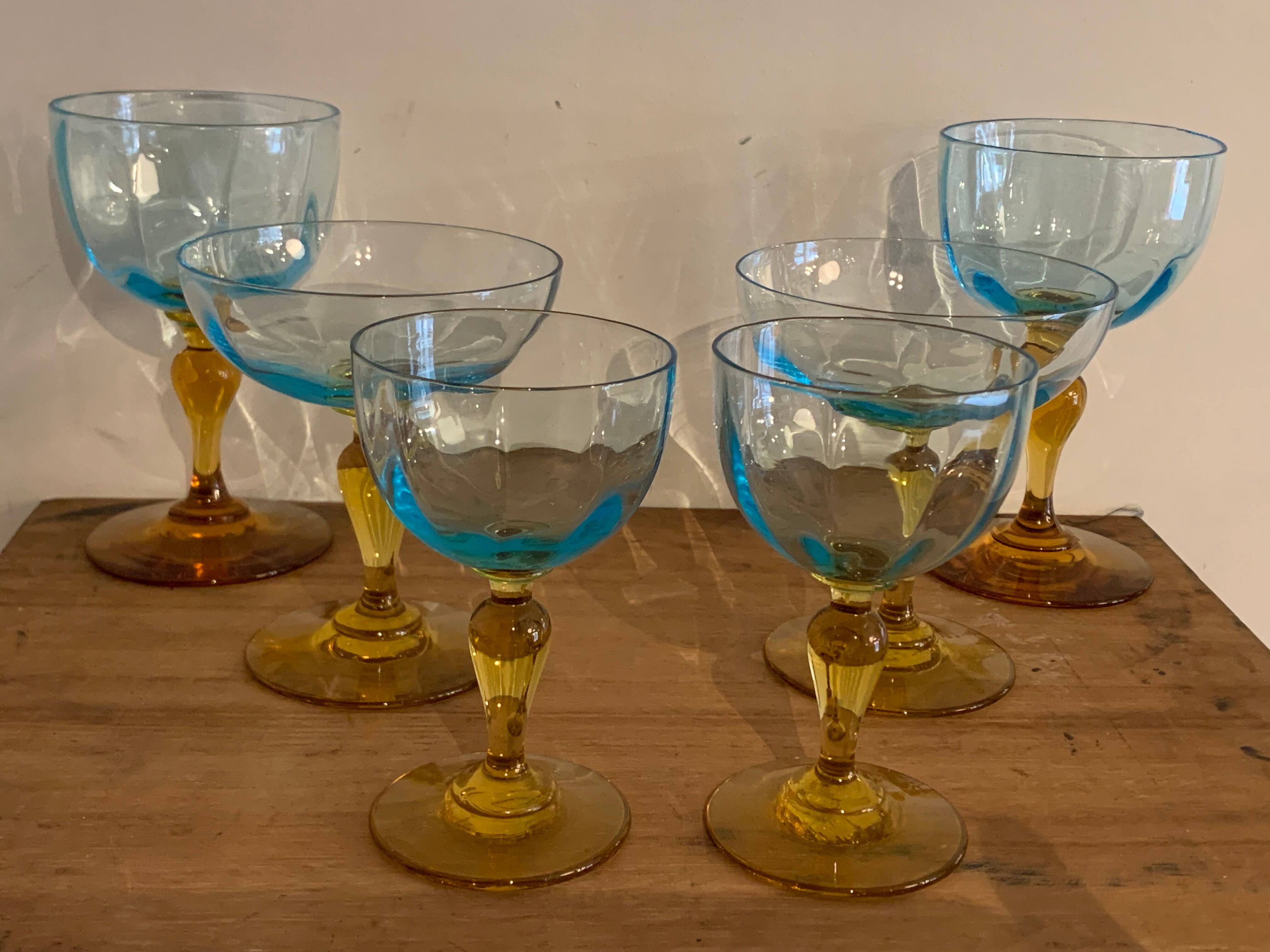 Lot of 6 blown crystalline glasses, walking and colorful Georges Sand