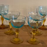 Lot of 6 blown crystalline glasses, walking and colorful Georges Sand