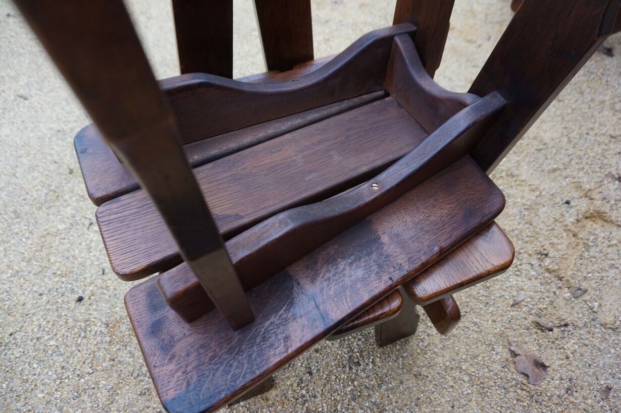 Dutch brutalist solid oak dining chairs, 1970s, set of 4