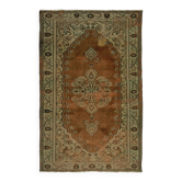 Vintage Turkish Carpet Floral Medallion Beige Terracotta 268 x 170 cm