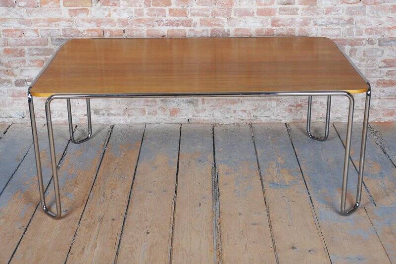 Bauhaus Dining Table, attributed to R. Slezák, Chrome, Polished Oak, Czech, 1930s