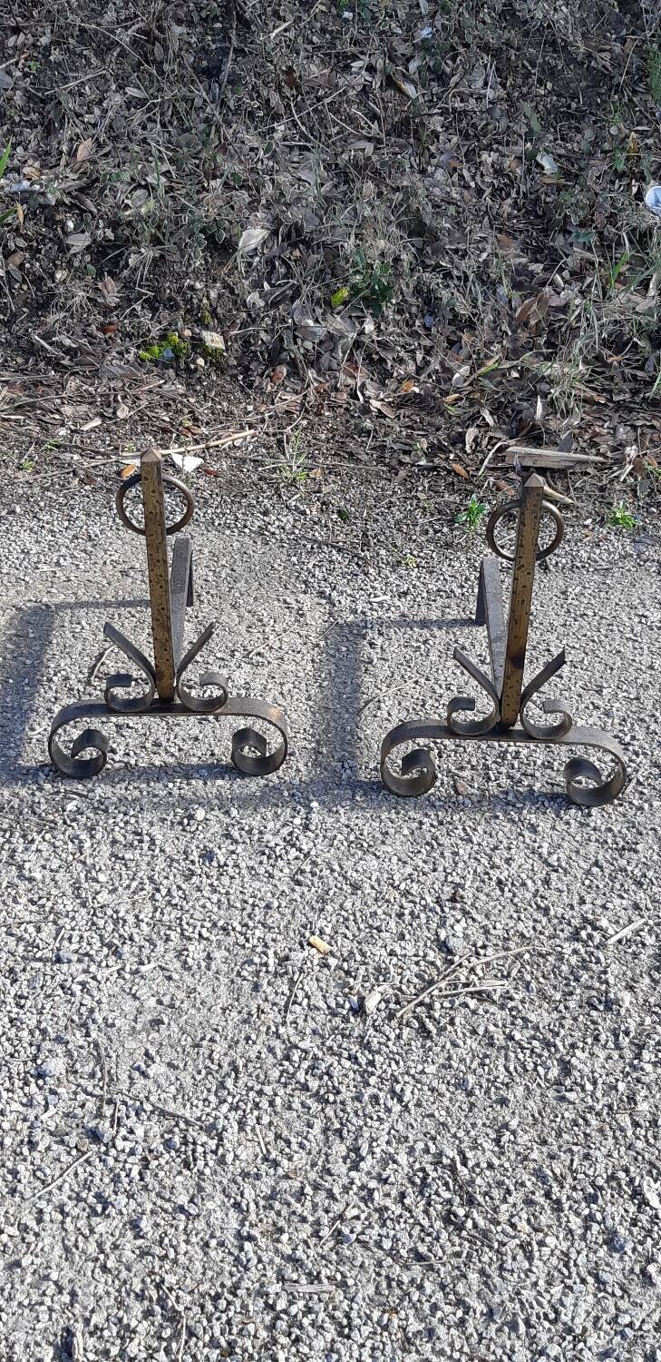 Pair of wrought iron andirons