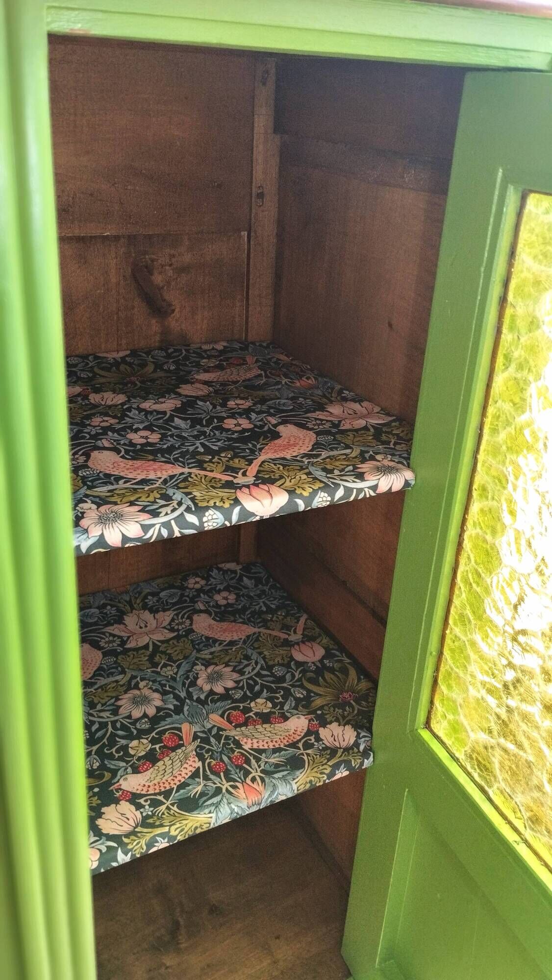 Art Deco Gin Buffet, painted in Farrow and Ball with a William Morris-inspired interior