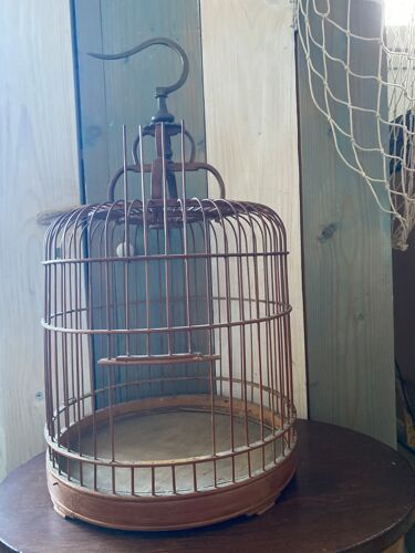 Cage à oiseaux ancienne en bambou et en bois