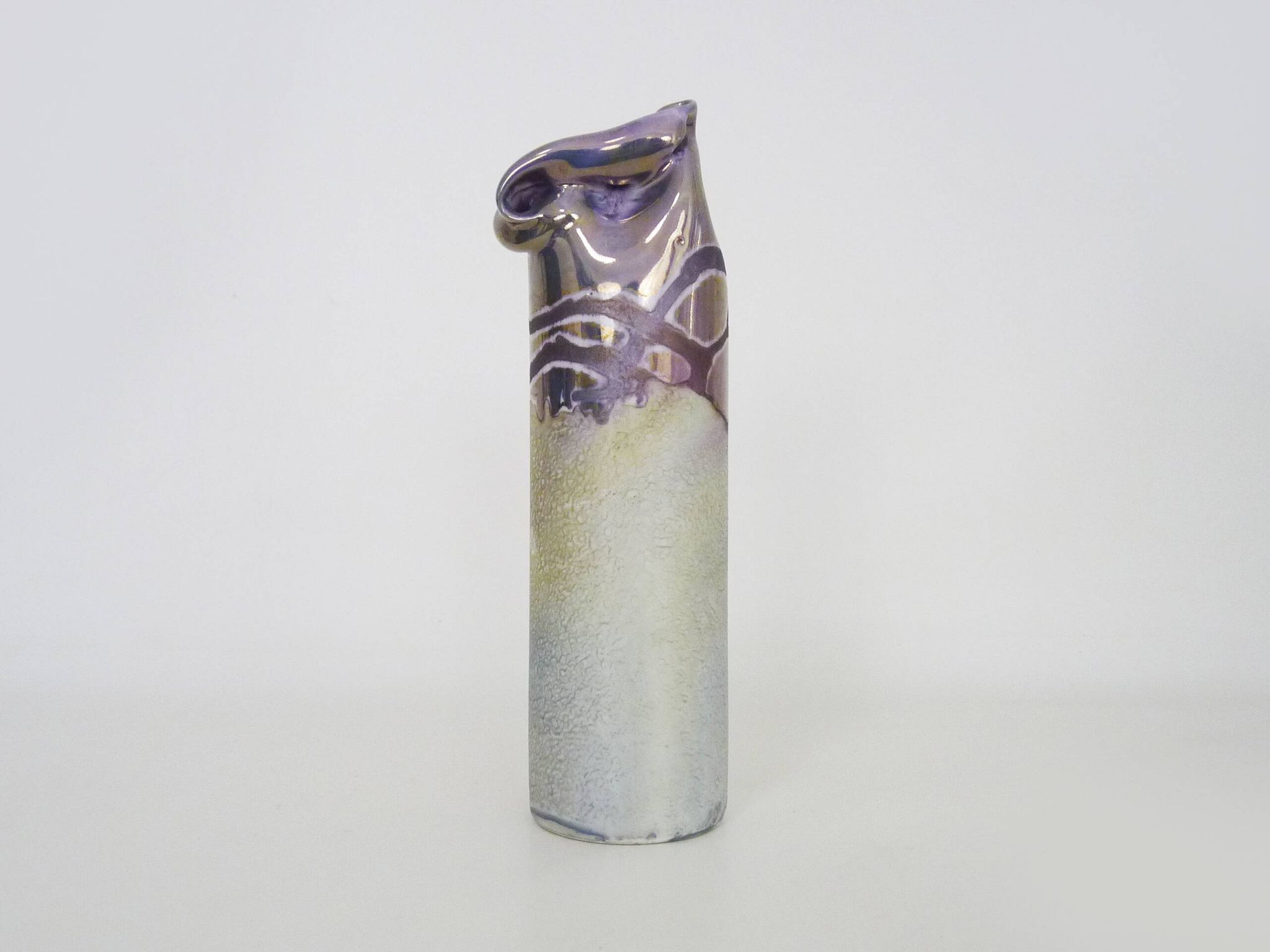 Joseph Bougère Iridescent purple pink ceramic vase signed JB 1989