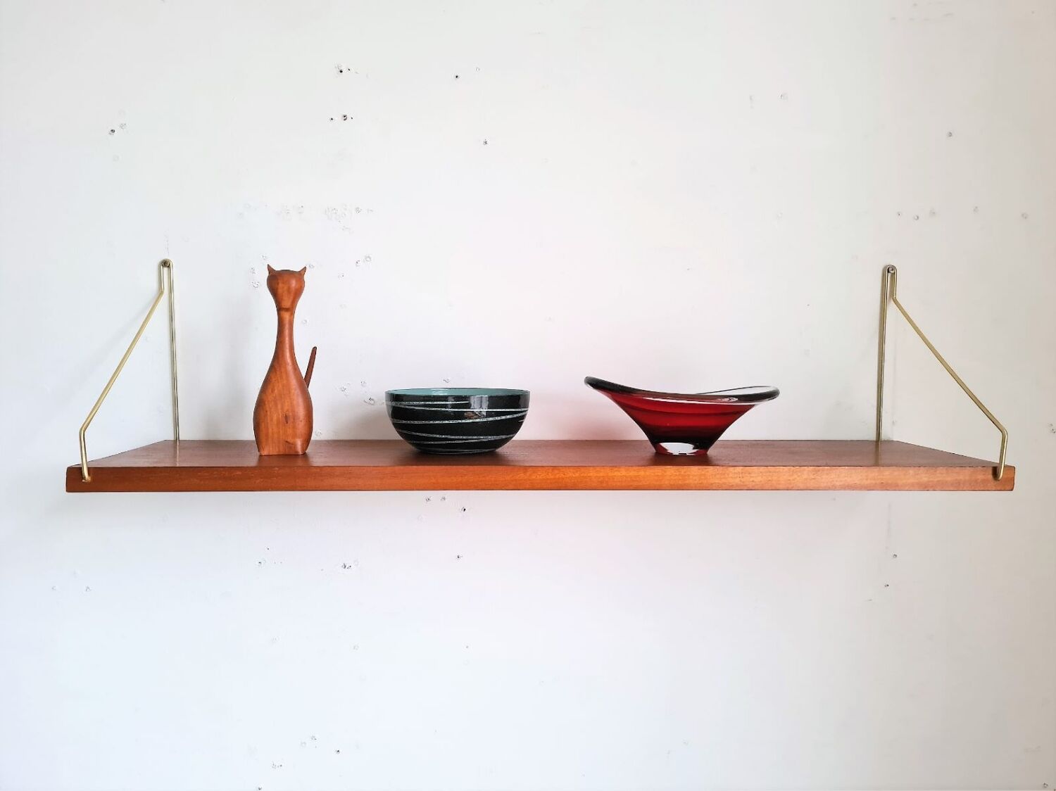 Teak and brass shelf, vintage scandinavian 1960s