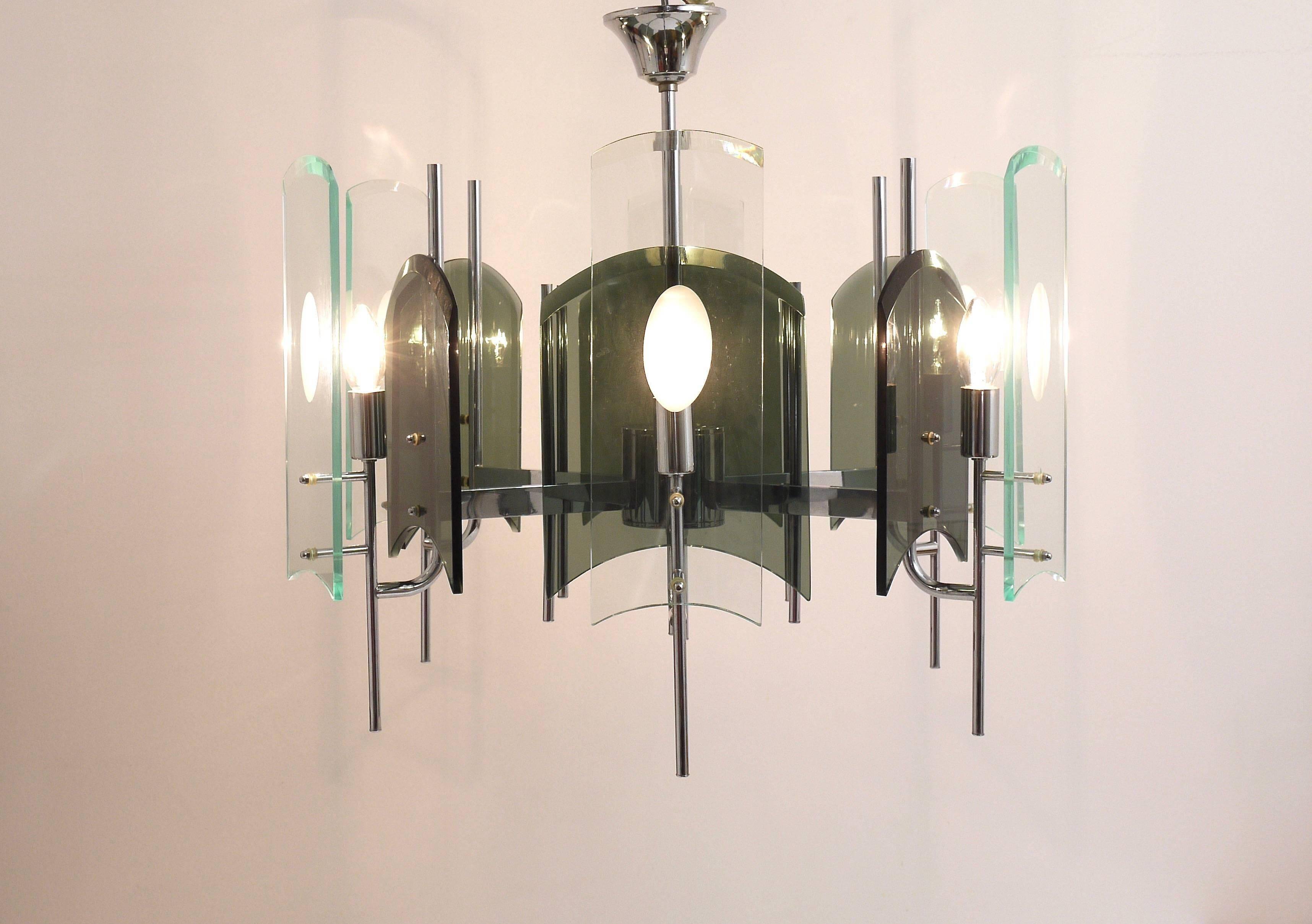Large glass pendant lamp in Fontana Arte style, mid-century, Italy, 1960s.