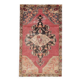 Tapis oriental vintage anatolien rouge bordeaux et noir, laine fait main