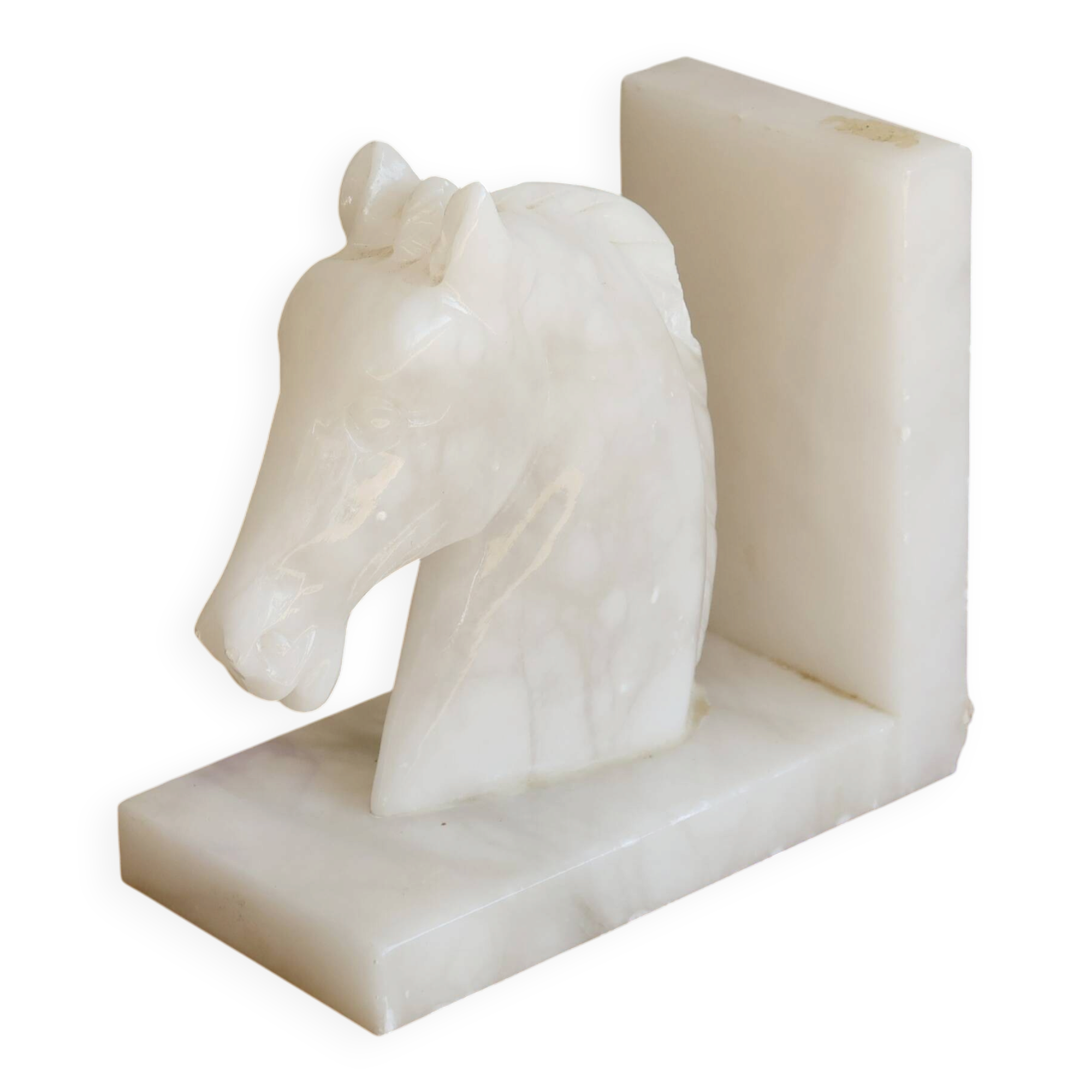Vintage white stone marble effect bookend horse